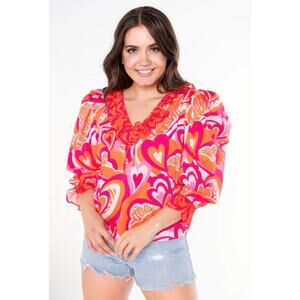 Alden Adair Jean Top Lovers Lane Size Medium NWT Red Pink Romantic Blouse